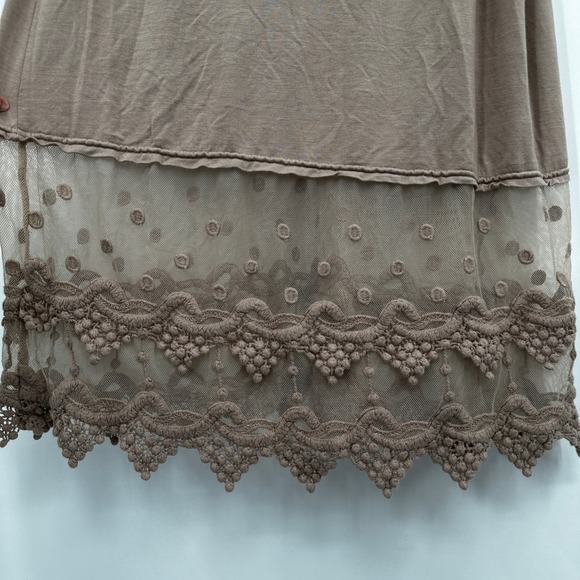 Three Bird Nest Taupe Lace Hem Cami Mini Slip Dress Small Boho Fairycore Shabby - Picture 2 of 7